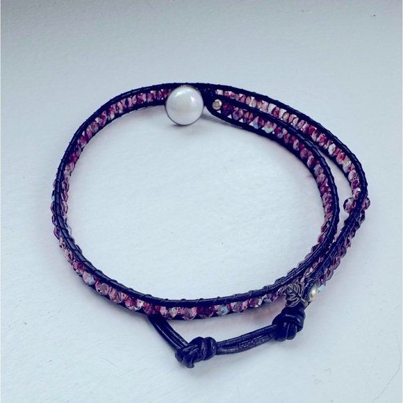 Handmade Purple Beaded Crystal Wrap Around Bracelet - Picture 1 of 2